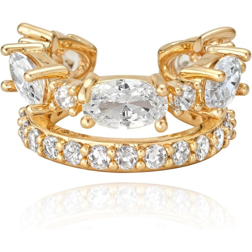 👉 14K Gold Plated White Zircon Diamond Turquoise Cuffs Non Piercing Earrings